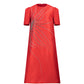 Scarlet Radiance Midi Dress with Crystal Burst Design