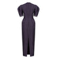 Purple Jacquard Evening Gown with Puff Sleeves & Embellished Neckline