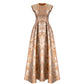 Gold Brocade Evening Gown with Embellished Shoulders