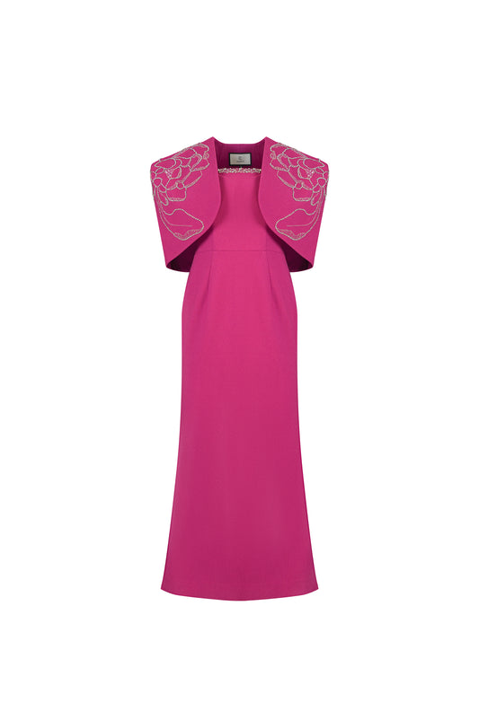 Magenta Evening Gown with Embellished Detachable Capelet