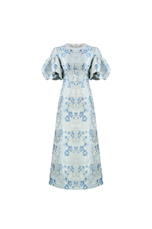 Vintage-Inspired Puff Sleeve Floral Gown