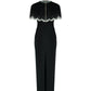 Black Gown with Embroidered Cape and Floral Details