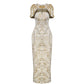 Gold Brocade Embroidered Long Gown with Structured Cape