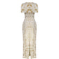Gold Brocade Embroidered Long Gown with Structured Cape