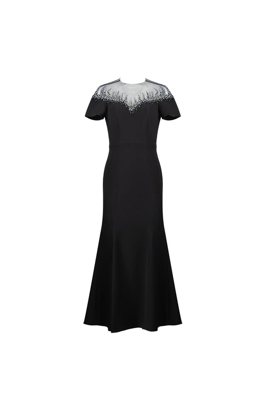 Black Gown with Sheer Beaded Neckline
