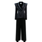 Black Embellished Blazer with Velvet Wide-Leg Pants