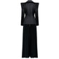 Black Embellished Blazer with Velvet Wide-Leg Pants