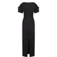Black Square-Neck Gown with Embellished Cape Sleeves