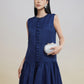 Sleeveless Navy Blue Drop-Waist Ruffle Mini Dress