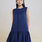 Sleeveless Navy Blue Drop-Waist Ruffle Mini Dress