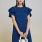 Navy Blue Ruffle Sleeve Shift Dress