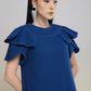 Navy Blue Ruffle Sleeve Shift Dress