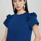 Royal Blue Short Sleeve Shift Dress with Ruffle Details for Women