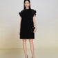 Black Ruffle Sleeve Embellished A-Line Dress