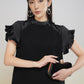 Black Ruffle Sleeve Embellished A-Line Dress