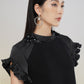 Black Ruffle Sleeve Embellished A-Line Dress