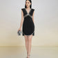 Glamorous Black Sleeveless V-Neck Dress with Metallic Embellishments