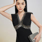 Glamorous Black Sleeveless V-Neck Dress with Metallic Embellishments
