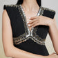 Glamorous Black Sleeveless V-Neck Dress with Metallic Embellishments