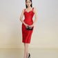 Stunning Red Bodycon Midi Dress with Beaded Sweetheart Neckline