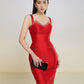 Stunning Red Bodycon Midi Dress with Beaded Sweetheart Neckline