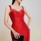 Stunning Red Bodycon Midi Dress with Beaded Sweetheart Neckline
