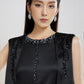 Black Sleeveless Embellished Cape Midi Dress with Beaded Details
