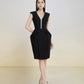Black Sleeveless V-Neck Sheath Dress with Silver Accents