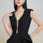 Black Sleeveless V-Neck Sheath Dress with Silver Accents