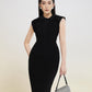 Black Midi Dress with Collar and Sleeveless Design