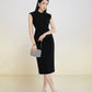 Black Midi Dress with Collar and Sleeveless Design