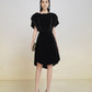 Black A-Line Dress with Scalloped Neckline and Embellished Sleeves