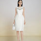 White Embellished Sleeveless Midi Dress with Floral Beaded Design