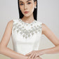 White Embellished Sleeveless Midi Dress with Floral Beaded Design