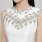 White Embellished Sleeveless Midi Dress with Floral Beaded Design