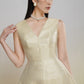 Gold Sleeveless A-Line Cocktail Dress with V-Neck