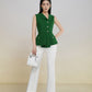 Sleeveless Peplum Blazer Top with Wide-Leg Pants in Emerald Green and White