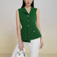 Sleeveless Peplum Blazer Top with Wide-Leg Pants in Emerald Green and White