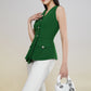 Sleeveless Peplum Blazer Top with Wide-Leg Pants in Emerald Green and White