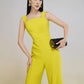 Yellow Square-Neck Wide-Leg Jumpsuit with Sleeveless Design