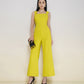 Yellow Square-Neck Wide-Leg Jumpsuit with Sleeveless Design