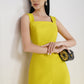 Yellow Square-Neck Wide-Leg Jumpsuit with Sleeveless Design
