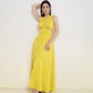 Bright Yellow Cutout Halter Jumpsuit - Trendy Wide-Leg