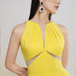 Bright Yellow Cutout Halter Jumpsuit - Trendy Wide-Leg