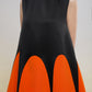 Sleeveless Black and Orange A-Line Midi Dress with Colorblock Design