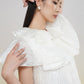 White Textured A-Line Dress with Oversized Bow Collar