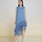 Asymmetrical Ruffle Hem Sleeveless Blue Midi Dress