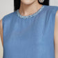 Asymmetrical Ruffle Hem Sleeveless Blue Midi Dress