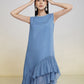 Asymmetrical Ruffle Hem Sleeveless Blue Midi Dress
