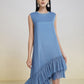 Asymmetrical Ruffle Hem Sleeveless Blue Midi Dress